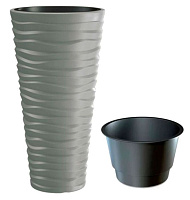 PROSPERPLAST Кашпо SAND SLIM DPSA400-405U серый 2пр 18 и 45л Кашпо PROSPERPLAST Кашпо SAND SLIM DPSA400-405U серый 2пр 18 и 45л