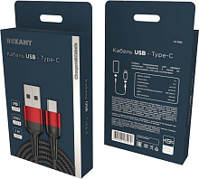 REXANT (18-7066) USB-A - Type-C, 5А, 50Вт, 1м, в черной нейлоновой оплетке Кабель