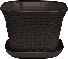 VIOLET "Ротанг" 9,1 л с поддоном (венге) 369105 Кашпо квадратное VIOLET "Ротанг" 9,1 л с поддоном (венге) 369105