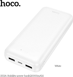 HOCO (6942007656092) J153A 20000mAh 2USB+1Type-C+1micro USB 2.0A, белый Powe Bank