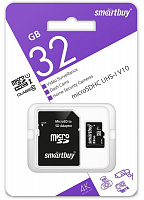 SMARTBUY (SB32GBSDCCTV) micro SDHC 032GB cl10 U1 V10 + адаптер