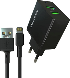 MORE CHOICE (4610196409875) NC11i 2USB 2.4A для Lightning 8-pin Black СЗУ MORE CHOICE (4610196409875) NC11i 2USB 2.4A для Lightning 8-pin Black