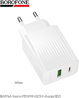 BOROFONE (6941991122880) BAS76A 1USB+1Type-C 3.0A QC3.0 PD 30W White СЗУ