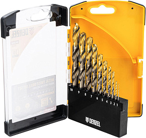 DENZEL Набор сверл по металлу, 1-10 мм, Р6М5К8-TiN, Golden Tip, 10 шт 723005