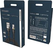 REXANT (18-7059) USB-A - Lightning 2,4А, 1м, в черной нейлоновой оплетке, с LED подсветкой Кабель