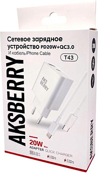 AKSBERRY (6900253200019) T43 20W PD + QC3.0 + кабель Lightning , белый СЗУ
