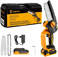 DEKO DKCHS 20-6 PRO, 4" и 6", 20В, 2x2.2Ач, 2 шины и 2 цепи в кейсе 083-2012 Пила цепная аккумуляторная