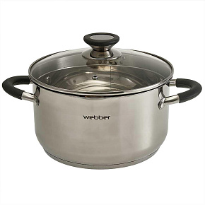 WEBBER BE-374/2 Кастрюля из нерж стали со стеклянной крышкой (d=22; 4,7 л) (4) Кастрюля