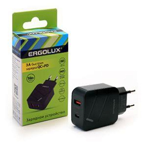 ERGOLUX (15108) ELX-РA01QC-C02 18Вт черный СЗУ ERGOLUX (15108) ELX-РA01QC-C02 18Вт черный