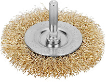 MATRIX Щетка для дрели, 75 мм, плоская со шпилькой, латунированная витая проволока// Щетка MATRIX Щетка для дрели, 75 мм, плоская со шпилькой, латунир