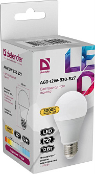 DEFENDER (95019) A60-12W-830-E27 груша, теплый белый, 1 шт Лампочка