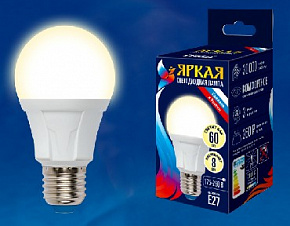 UNIEL (UL-00001522) LED-A60 8W/WW/E27 Теплый белый свет (3000K) Лампа светодиодная