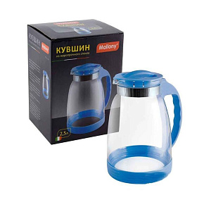 MALLONY Кувшин BROCCA-2500, объем: 2,5 л, из жаропрочного стекла, с пластик ручкой, синий дизайн (910116) Кувшин