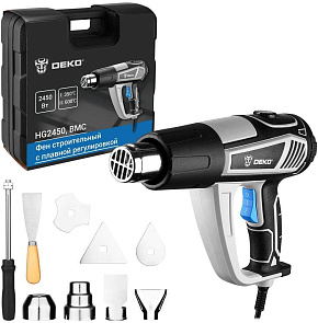 DEKO HG2450 в кейсе, с плавной регулировкой, 2450 Вт 085-1130 Фен строительный