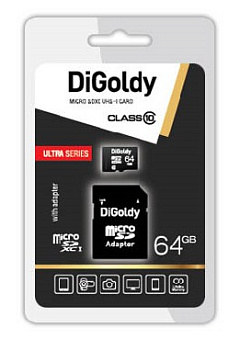 DIGOLDY 64GB MicroSDXC Class10 UHS-1 + адаптер SD Карта памяти