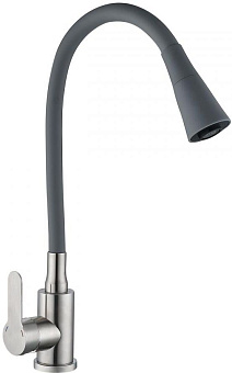 АНТЕЙ 577032 Садко Смеситель д/кухни шар. с силиконовым изливом серый нерж.сталь 1/11 Смеситель