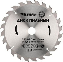 KRANZ (KR-92-0126) Диск пильный 250 мм х 24 зуб х 30 мм Диск пильный