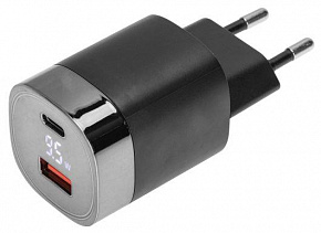 REXANT (18-2224) Сетевое зарядное устройство USB QC (30W) + Type C PD (33W), с дисплеем