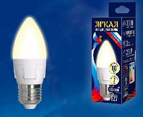 UNIEL (UL-00002414) LED-C37 7W/WW/E27 свеча Теплый белый свет Лампа светодиодная