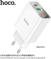 HOCO (6931474769824) C100Aaa 1USB+1Type-C 3.0A QC3.0 PD 20W , White СЗУ
