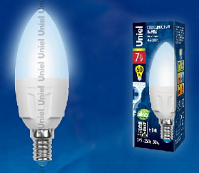 UNIEL (UL-00002411) LED-C37 7W/NW/E14 свеча Белый свет Лампа светодиодная