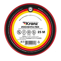 KRANZ (KR-09-2204) ИЗОЛЕНТА ПВХ 0.13Х19 ММ, 25 М, КРАСНАЯ Изоляционная лента