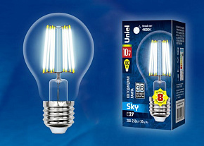 UNIEL (UL-00002626) LED-A60-10W/NW/E27/CL PLS02WH Форма "А"