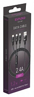 EXPLOYD EX-K-1417 Дата-кабель USB - microUSB/8 Pin/TYPE-C 2.4A 1.2M круглый нейлон чёрный КАБЕЛЬ USB MICRO / MINI