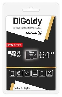 DIGOLDY 64GB microSDXC Class10 UHS-1 [DG064GCSDXC10 UHS-1-AD w] Карта памяти