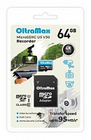 OLTRAMAX MicroSDXC 64GB Class 10 (U3) V30 Recorder + адаптер (SD 95 MB/s) Карта памяти