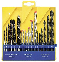 SPARTA Набор сверл по бетону, металлу, дереву 3-4-5-6-8-10 мм, 18 шт, пластиковый бокс, цилиндрический хвостовик 725305 Набор сверл
