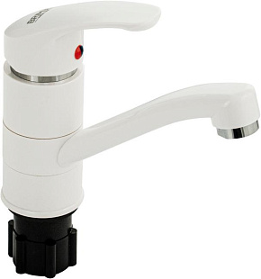 BRIMIX 5692 Смеситель для раковины, кухонной мойки шаровый, с поворотным изливом 15 см, из высокопрочного АБС пластика, цвет БЕЛЫЙ Смесители