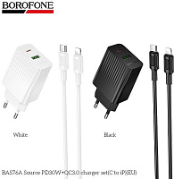 BOROFONE (6941991122903) BAS76Aia 1USB+1Type-C 3.0A PD30W+QC3.0 White