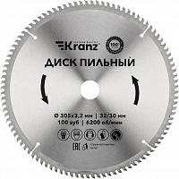 KRANZ (KR-92-0136) Диск пильный 305 мм х 100 зуб х 32/30 мм Диск пильный