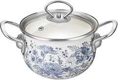 AGNESS 943-134 эмалированная со стеклянной крышкой серия "ROYAL BLUE", 1,5 л. диа.16см