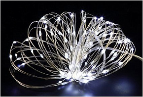 FUNRAY "Нить", SE-STRING-550W, 5м, 50 LED, холодный белый, 3*АА, серебр. шнур 0,3м LED гирлянда