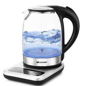 KITFORT КТ-657 нержавеющая сталь/черный (стекло) Чайник электрический