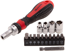 MATRIX Отвёртка реверсивная с набором бит и насадок торцевых, CrV, 1/4", 16 шт.// Отвертка MATRIX Отвёртка реверсивная с набором бит и насадок торцевы