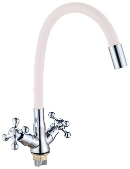 GOTA ROCIO G095531-GOTA Barcelona Смеситель д/кухни с 2-мя рукоятками с высоким силиконовым изливом, креп. гайка белый Смеситель