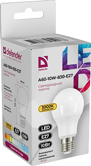 DEFENDER (95013) A60-10W-830-E27 груша, теплый белый, 1 шт Лампочка