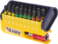 KRANZ (KR-92-0465) Набор бит с магнитным держателем, пластиковый кейс, 19 шт Набор бит