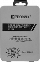 THORVIK TDBS19 Набор спиральных сверл по металлу HSS TiN в металлическом кейсе, d1.0-10.0 мм, 19 пред Набор сверл