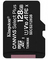 KINGSTON Карта памяти microSDXC UHS-I U1 Canvas Select Plus 128 ГБ, 100 МБ/с, Class 10, SDCS2/128GB, 1 шт., переходник SD