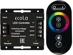 ECOLA RFK24BESB LED strip RGB RF controller 24A 288W 12V (576W 24V) с кнопочным черным радиопультом белый Контроллер для светодиодной ленты