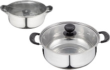 БЕЗ ТМ Кастрюля Promo, объем 2,2 л, из нержавеющей стали с крышкой из жаропрочного стекла (104614)