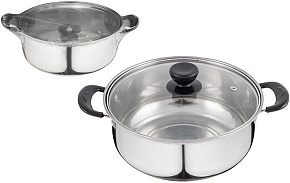 БЕЗ ТМ Кастрюля Promo, объем 2,2 л, из нержавеющей стали с крышкой из жаропрочного стекла (104614)