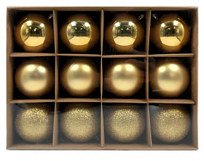 WINTER GLADE Набор ёлочных шаров, пластик, 8 см, 12 шт, золотой микс, 8012G001 Набор ёлочных шаров