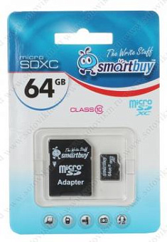 SMARTBUY (SB64GBSDCL10-01) MicroSDXC 64GB Class10 UHS-1 + адаптер Карта памяти SMARTBUY (SB64GBSDCL10-01) MicroSDXC 64GB Class10 UHS-1 + адаптер
