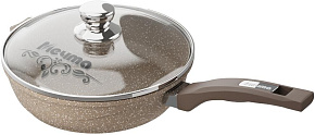 МЕЧТА с24806 с несъемной ручкой и стеклянной крышкой. "Гранит brown" 24см Сковорода