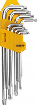 KRANZ (KR-12-5221) Набор ключей имбусовых Tamper-Torx 9 шт., ТТ10-ТТ50, закаленные, удлиненные, никель Имбусовый ключ